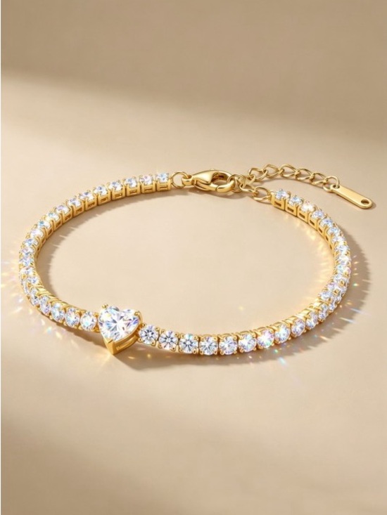 Private Label Jewelry - Gold Heart CZ Tennis Bracelet (4515)